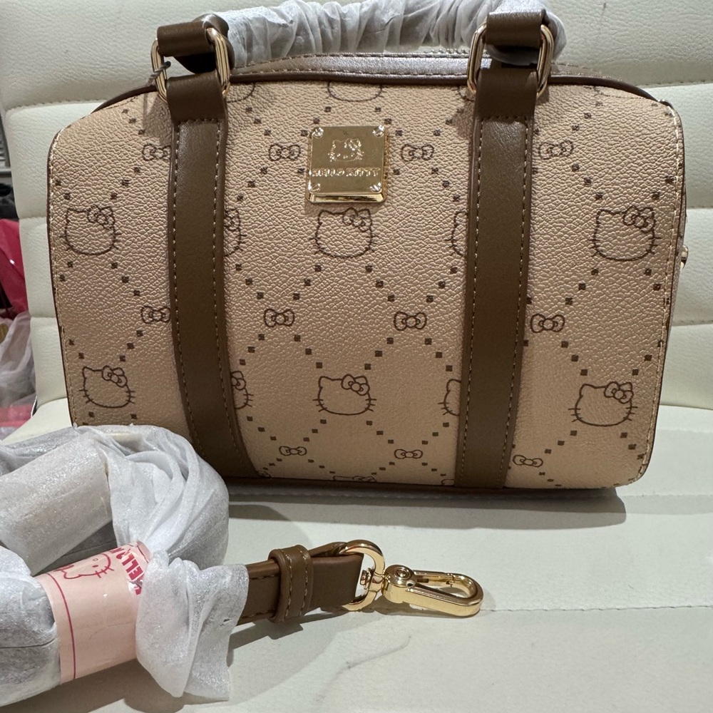 Hello Kitty Brown and Cream Designer Monogram Crossbody Handbag - Picture 4 of 13